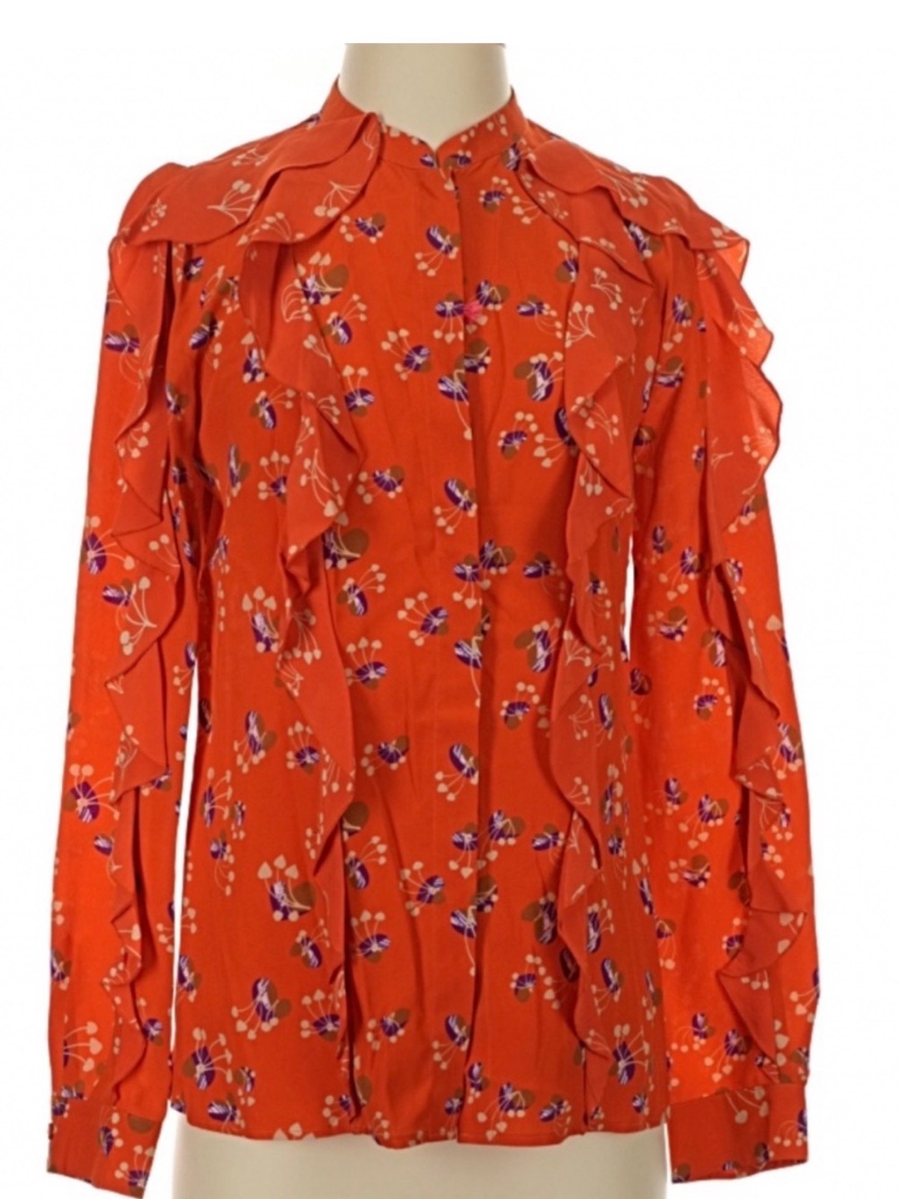 See by Chloe Orange Floral Ruffle Button-Up Blouse 6